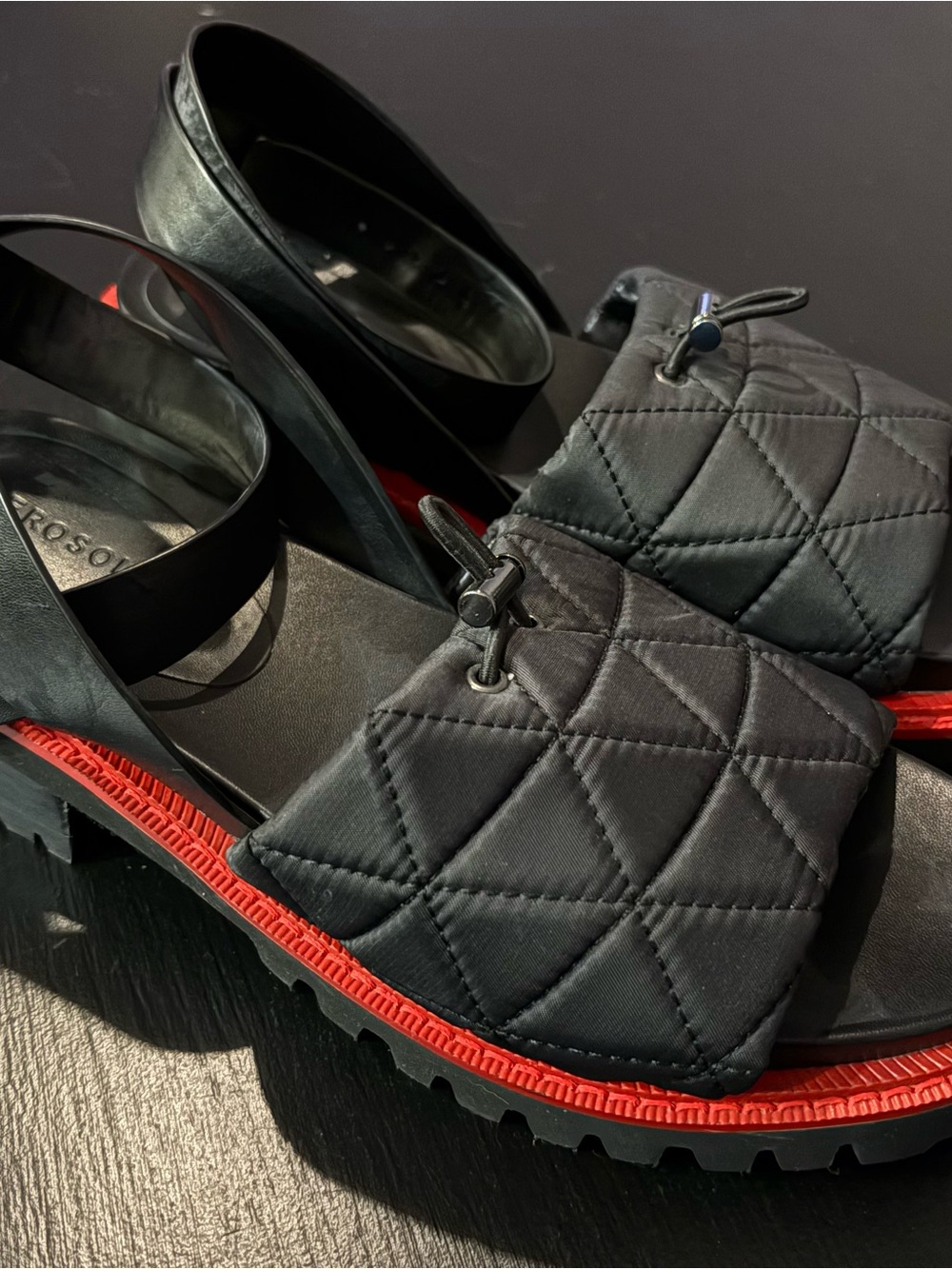 Aerosoles Quilted Black Slide Sandals with Red Trim - Never Worn